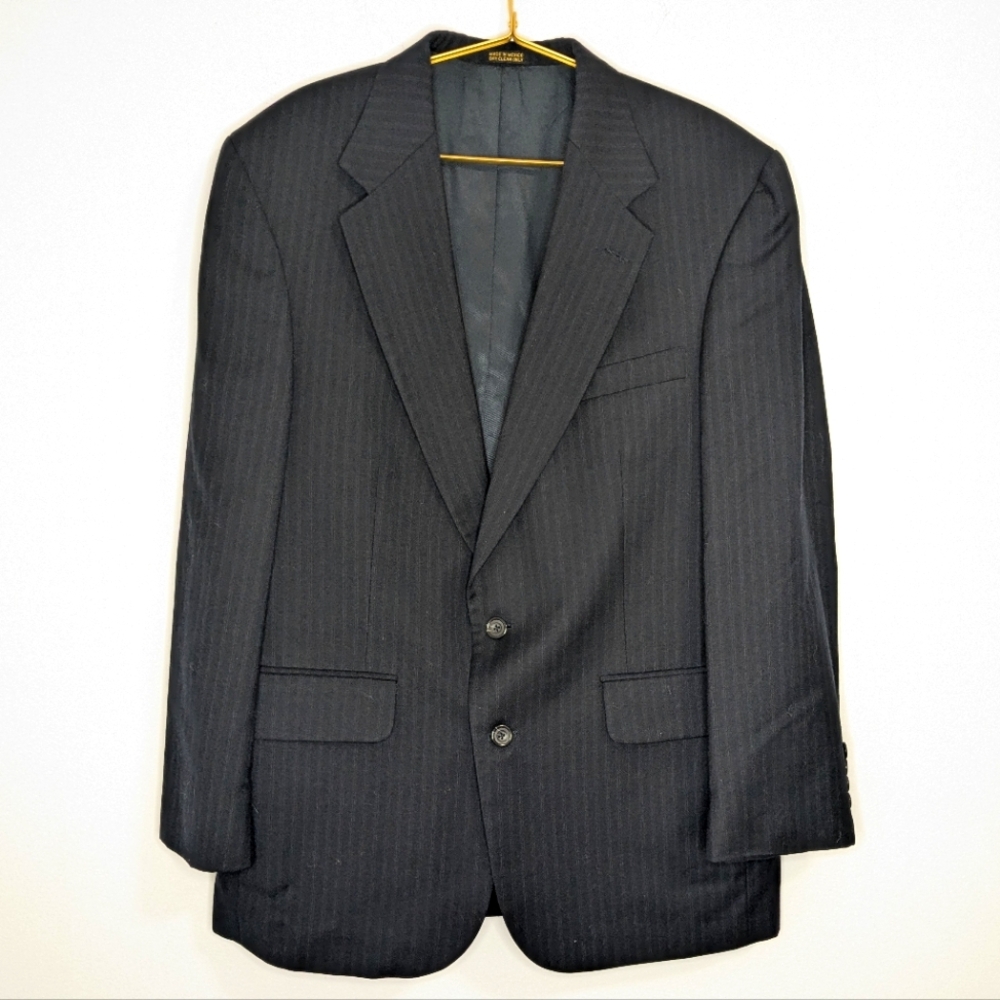 Oscar de la Renta Menswear 42R W36 Black Pinstripe 100% Wool Suit Jacket Coat